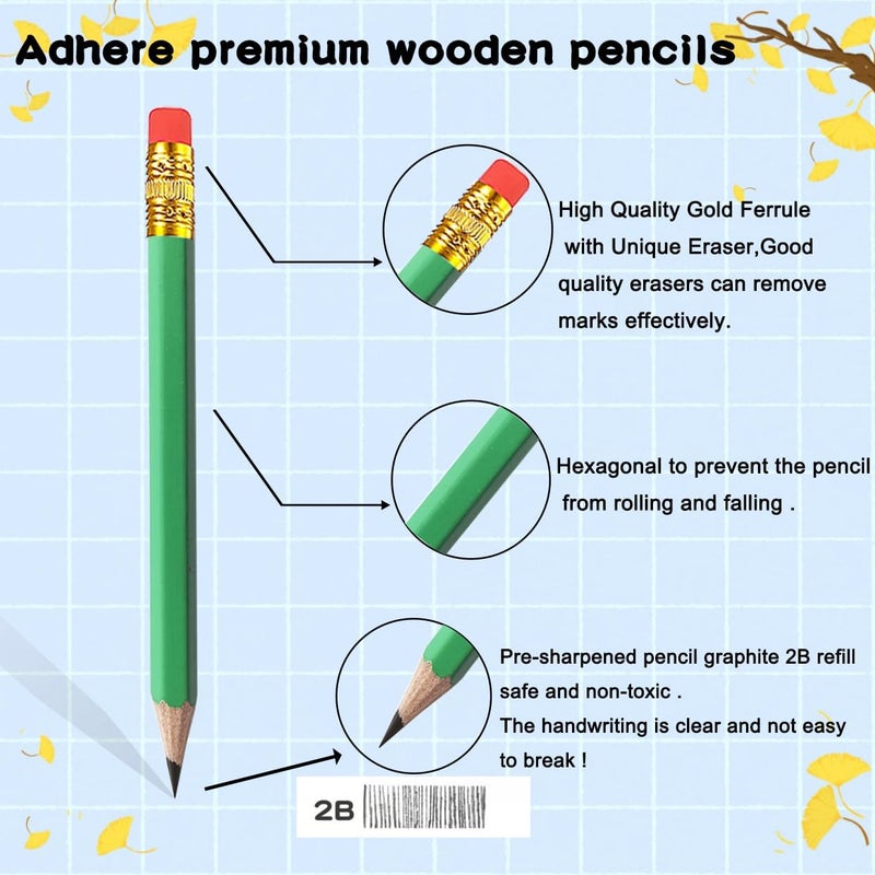 Adhere 25pcs Golf Pencils with eraser Hexagon Wooden Pencils Graphite 2B for Golf Event Scoring,Classroom,Wedding,Company Meetings,Pew, Pocket (Light Green) - Image 3
